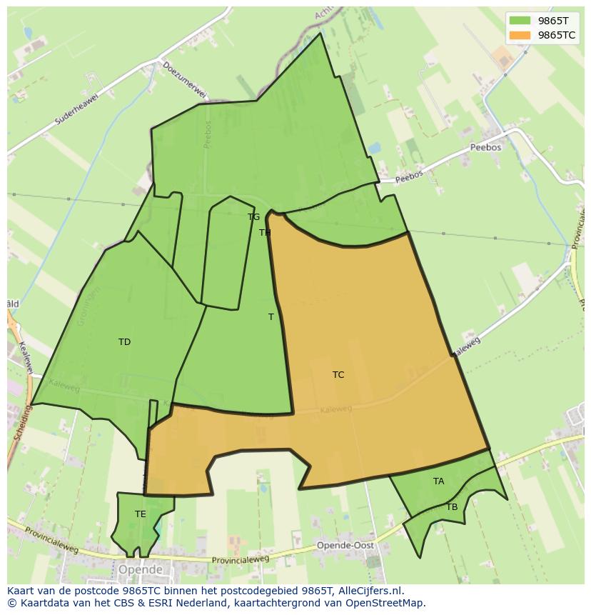 Afbeelding van het postcodegebied 9865 TC op de kaart.