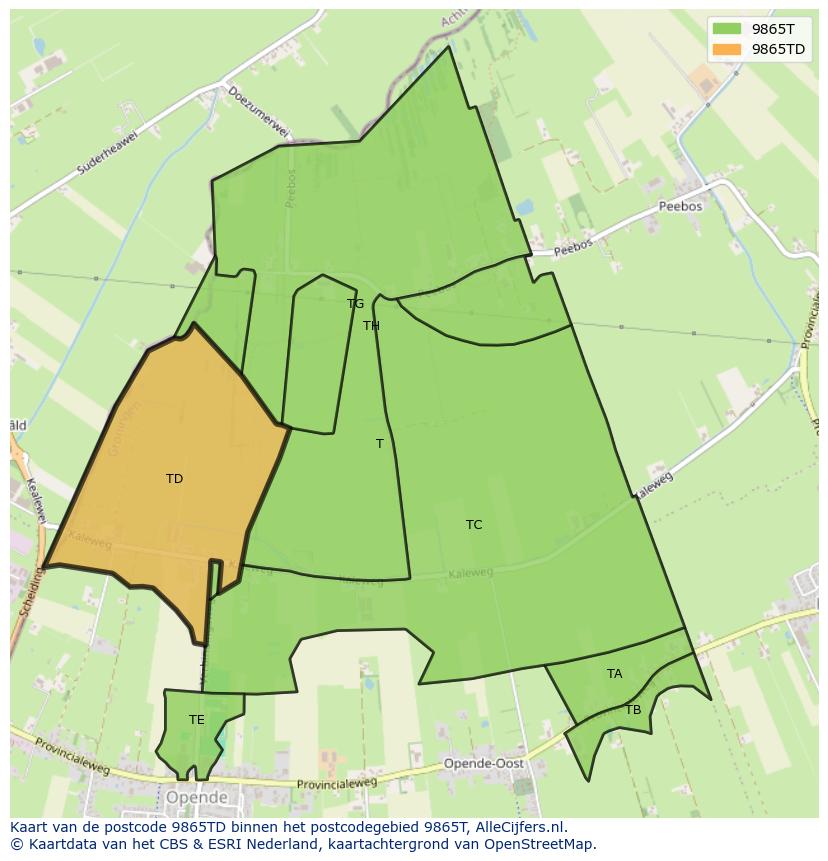 Afbeelding van het postcodegebied 9865 TD op de kaart.