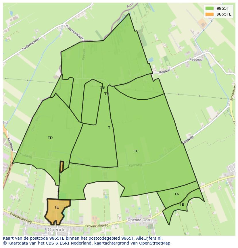 Afbeelding van het postcodegebied 9865 TE op de kaart.