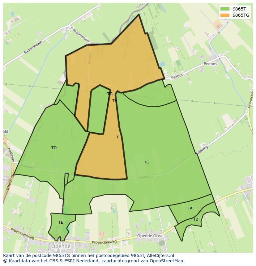 Afbeelding van het postcodegebied 9865 TG op de kaart.