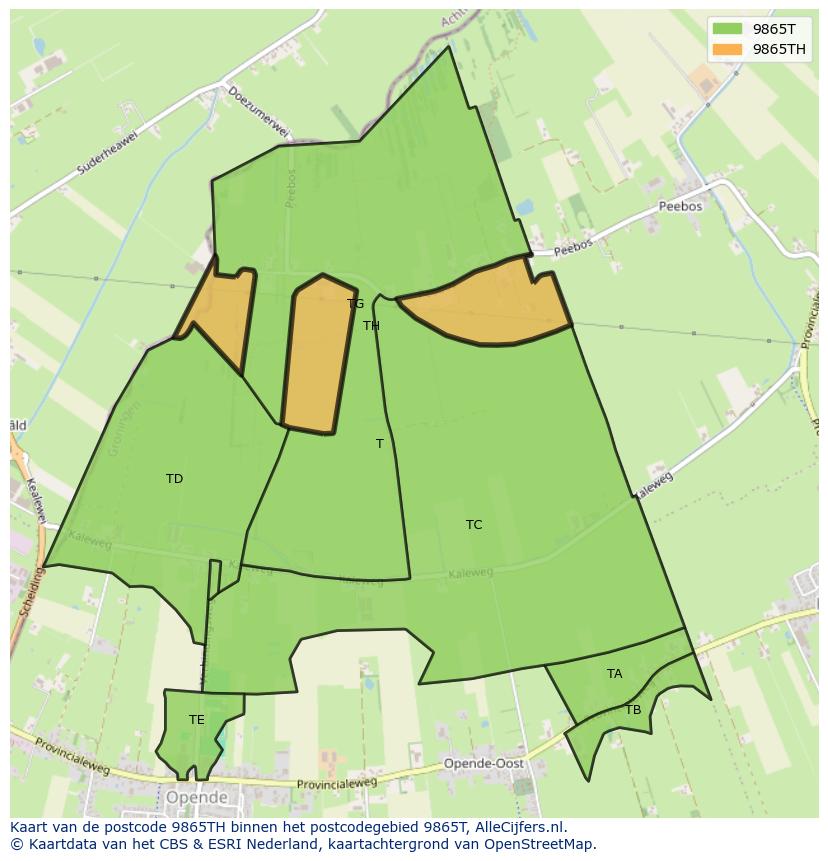 Afbeelding van het postcodegebied 9865 TH op de kaart.