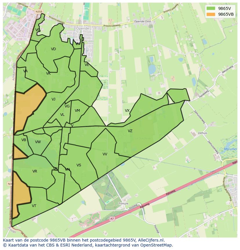 Afbeelding van het postcodegebied 9865 VB op de kaart.