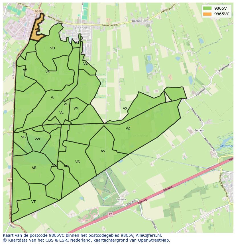 Afbeelding van het postcodegebied 9865 VC op de kaart.