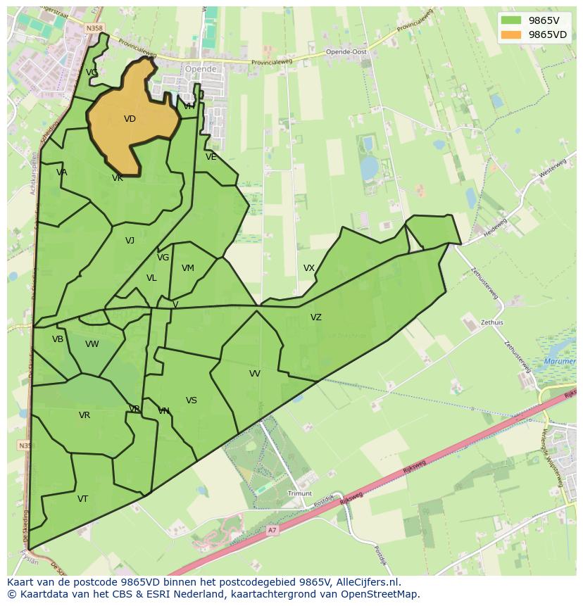 Afbeelding van het postcodegebied 9865 VD op de kaart.