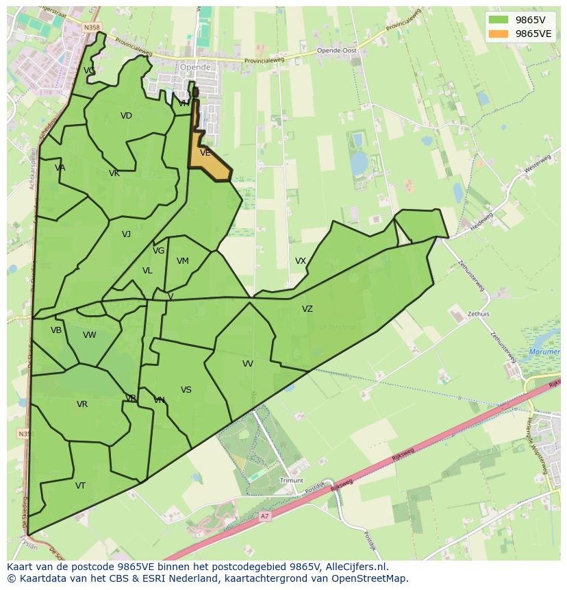 Afbeelding van het postcodegebied 9865 VE op de kaart.