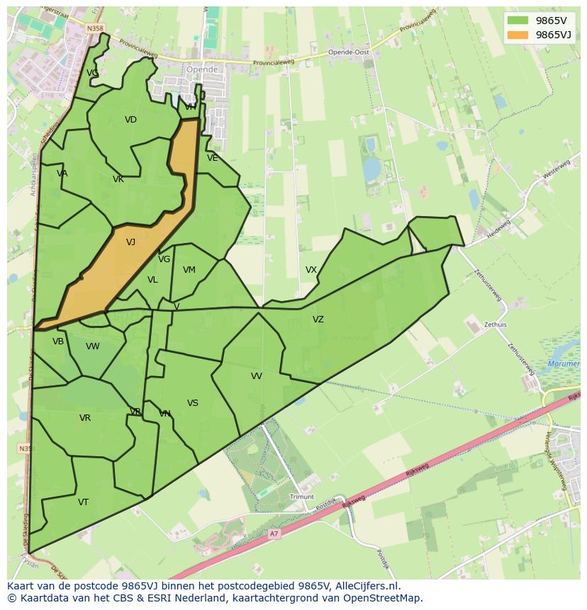 Afbeelding van het postcodegebied 9865 VJ op de kaart.