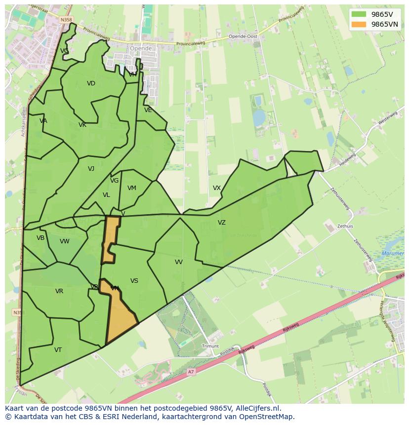 Afbeelding van het postcodegebied 9865 VN op de kaart.