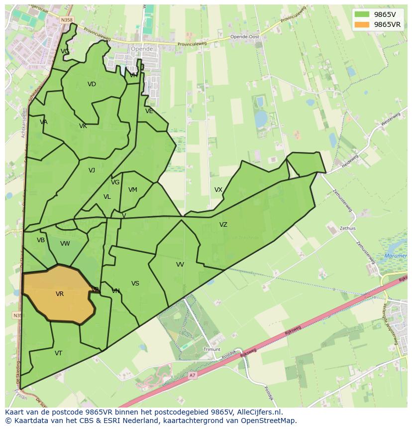 Afbeelding van het postcodegebied 9865 VR op de kaart.