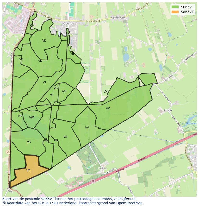 Afbeelding van het postcodegebied 9865 VT op de kaart.