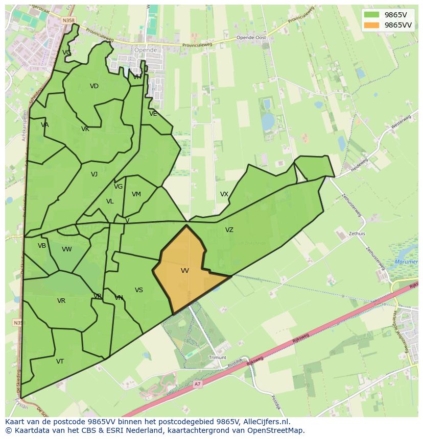 Afbeelding van het postcodegebied 9865 VV op de kaart.