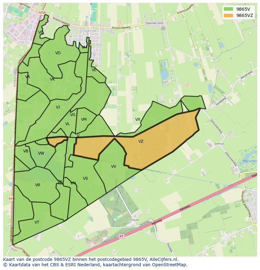 Afbeelding van het postcodegebied 9865 VZ op de kaart.