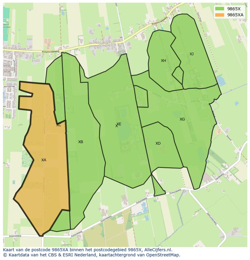 Afbeelding van het postcodegebied 9865 XA op de kaart.