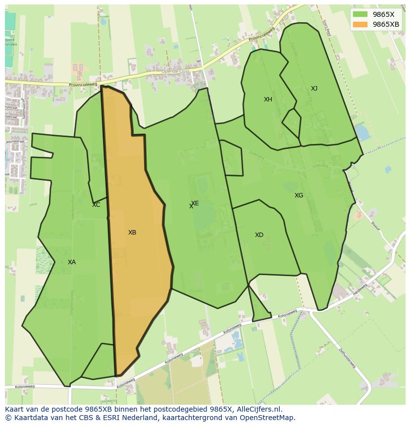 Afbeelding van het postcodegebied 9865 XB op de kaart.
