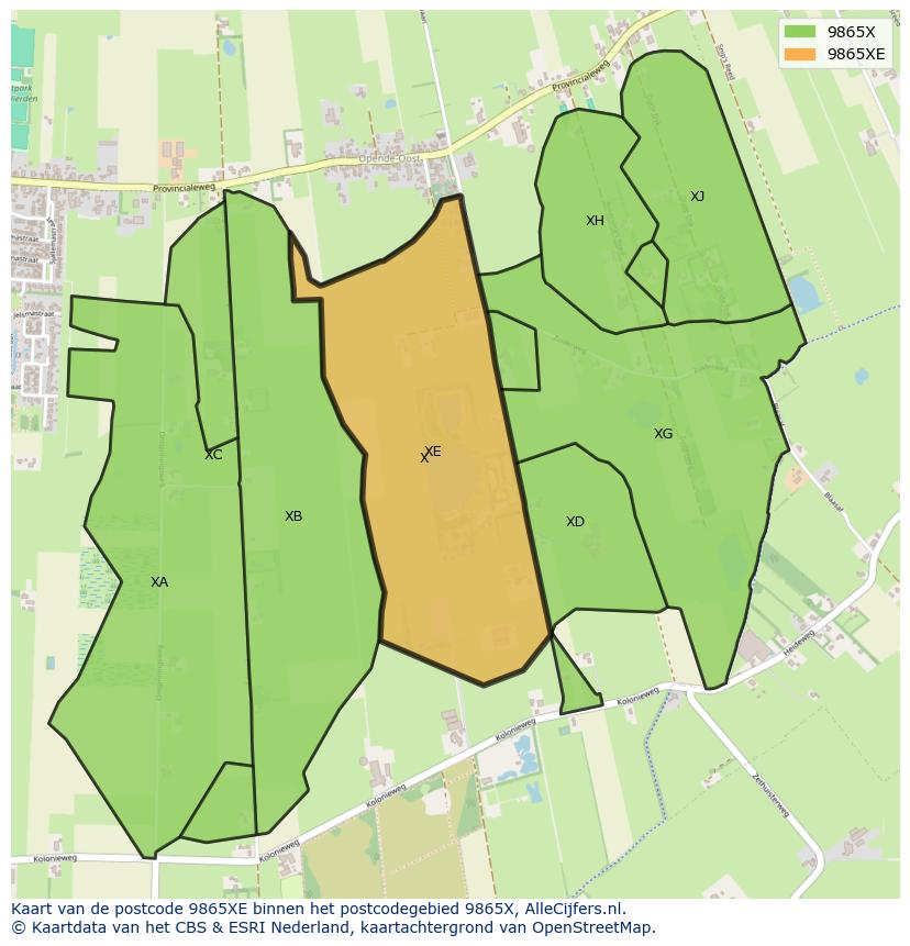 Afbeelding van het postcodegebied 9865 XE op de kaart.