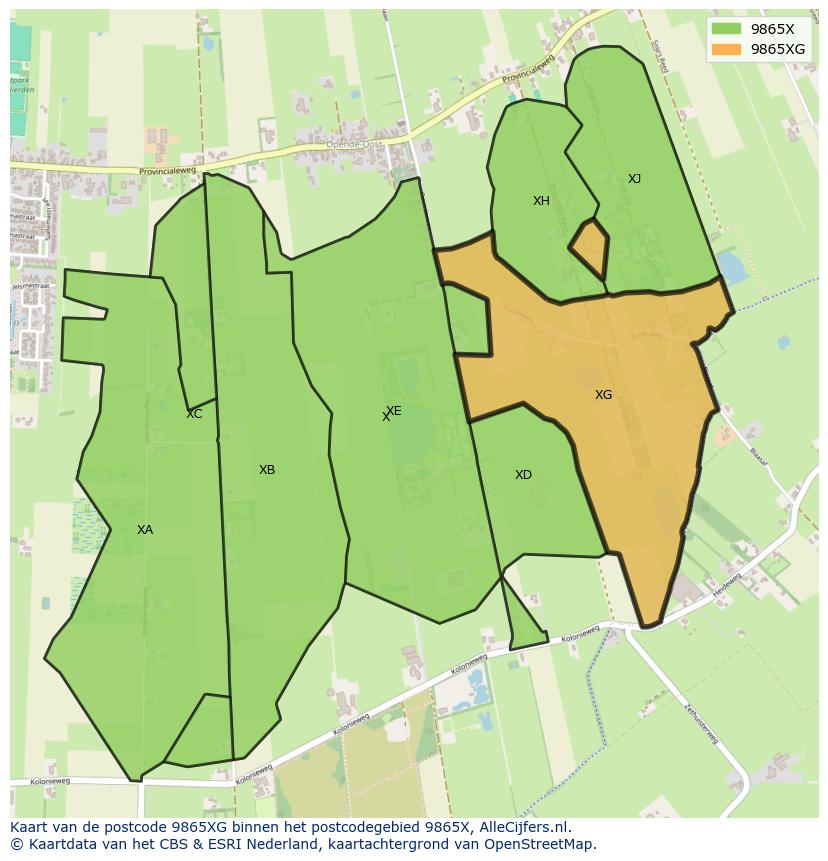 Afbeelding van het postcodegebied 9865 XG op de kaart.