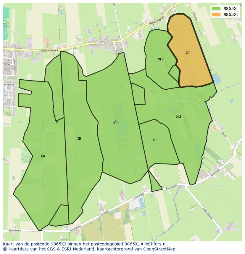 Afbeelding van het postcodegebied 9865 XJ op de kaart.