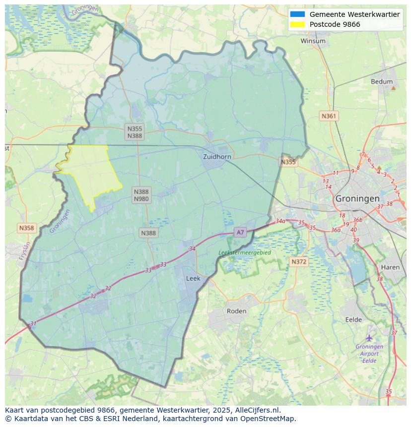 Afbeelding van het postcodegebied 9866 op de kaart.