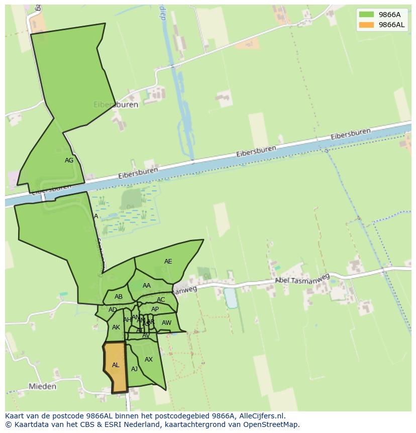 Afbeelding van het postcodegebied 9866 AL op de kaart.