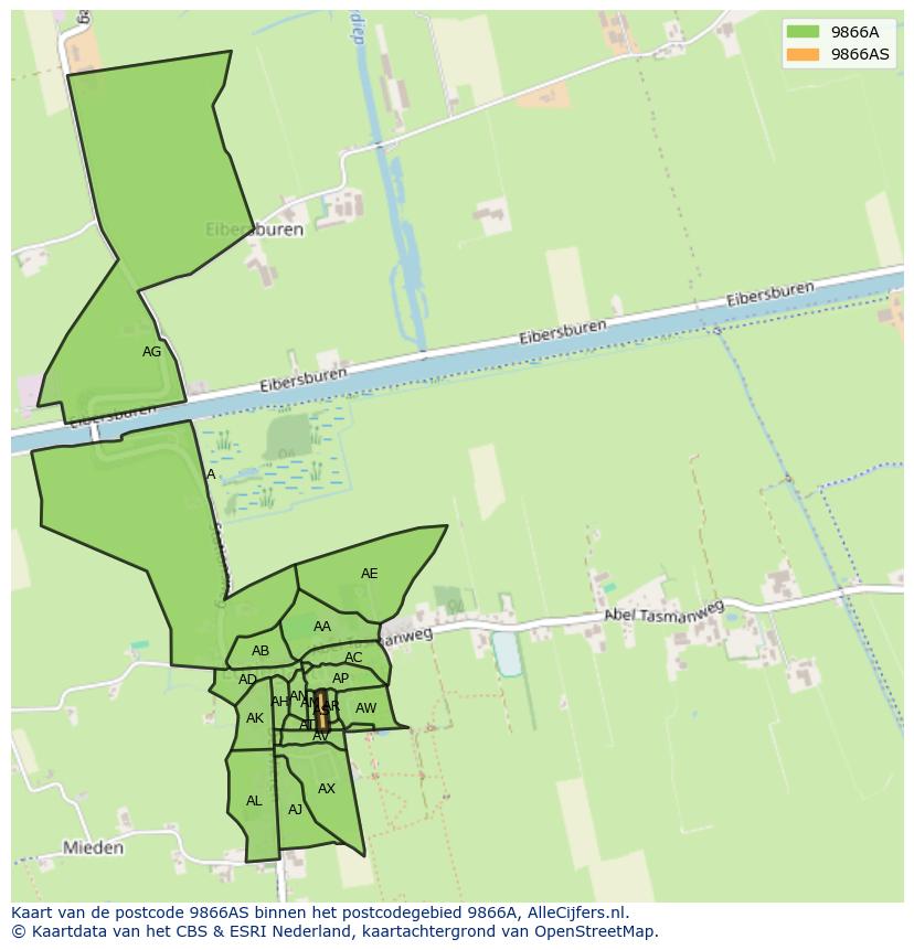 Afbeelding van het postcodegebied 9866 AS op de kaart.