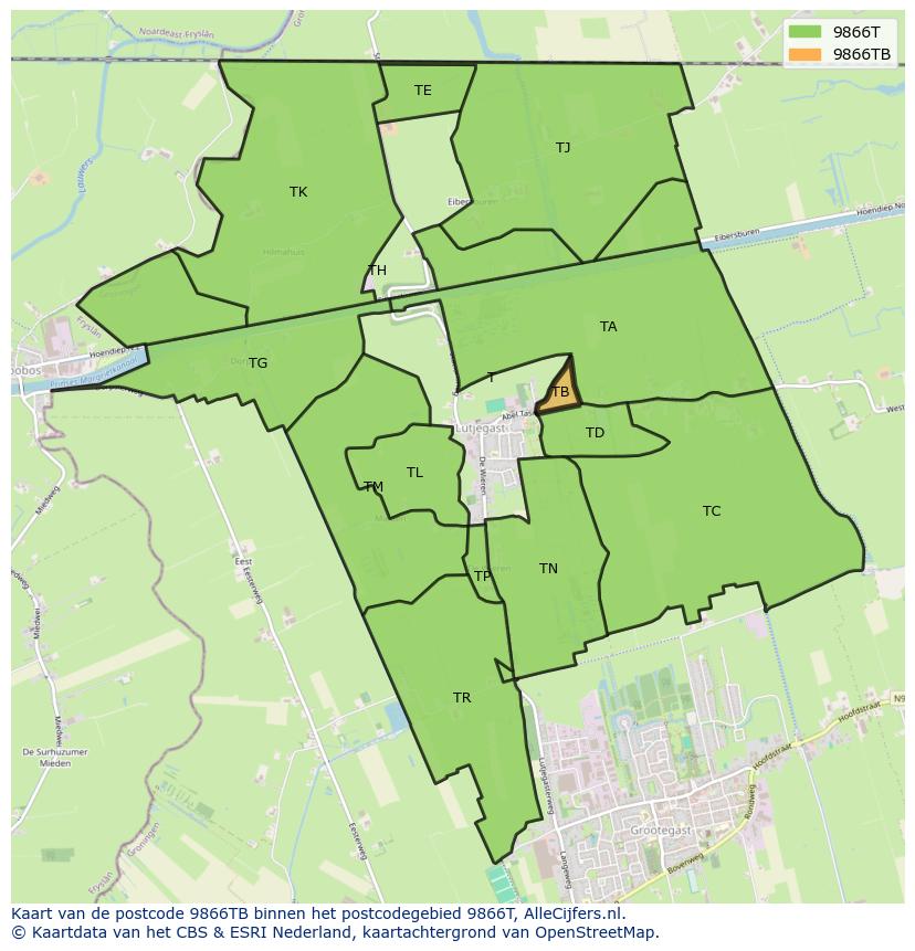 Afbeelding van het postcodegebied 9866 TB op de kaart.