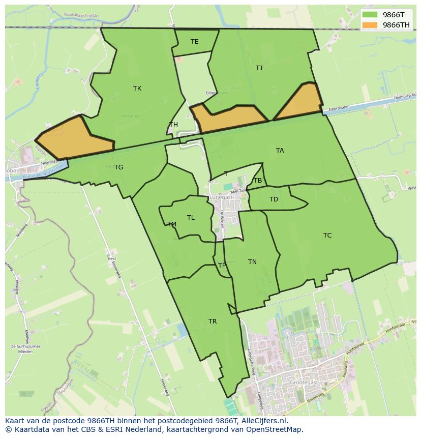 Afbeelding van het postcodegebied 9866 TH op de kaart.