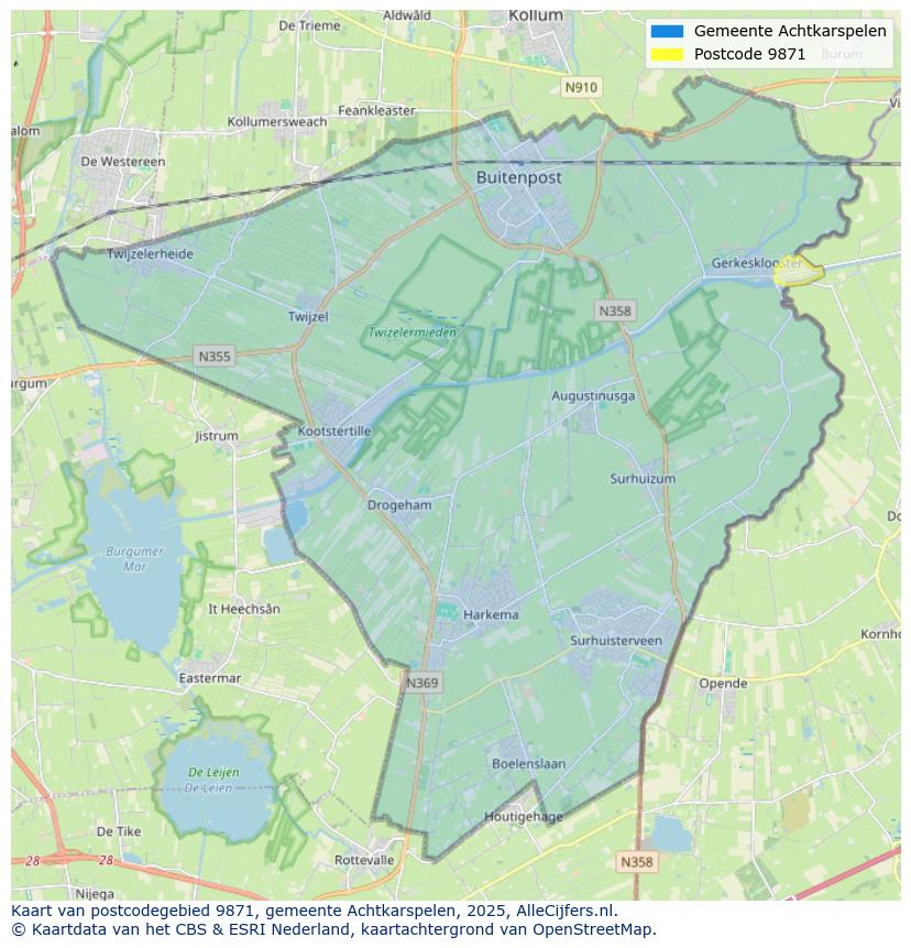 Afbeelding van het postcodegebied 9871 op de kaart.