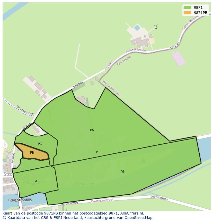 Afbeelding van het postcodegebied 9871 PB op de kaart.