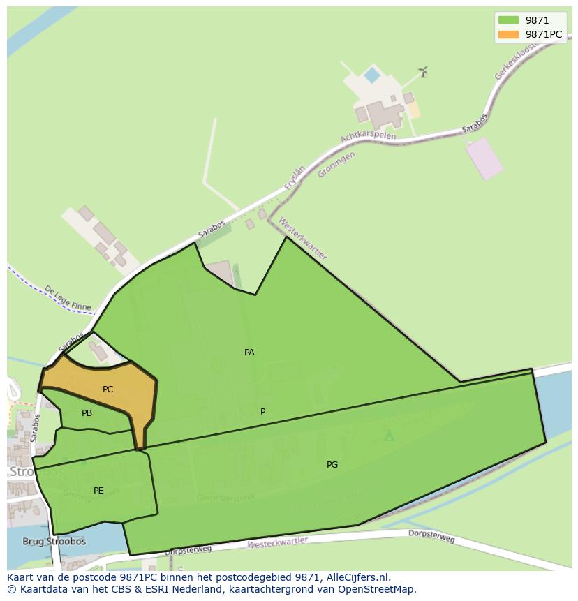 Afbeelding van het postcodegebied 9871 PC op de kaart.