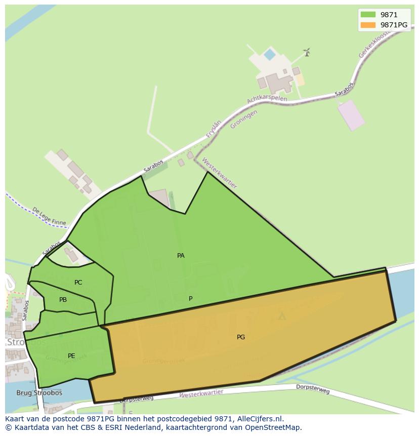 Afbeelding van het postcodegebied 9871 PG op de kaart.