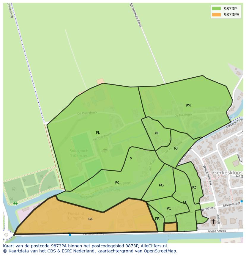 Afbeelding van het postcodegebied 9873 PA op de kaart.