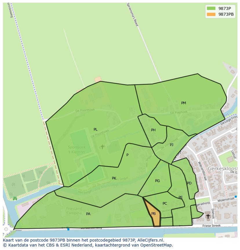 Afbeelding van het postcodegebied 9873 PB op de kaart.