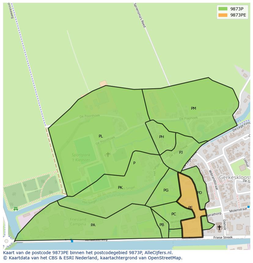 Afbeelding van het postcodegebied 9873 PE op de kaart.