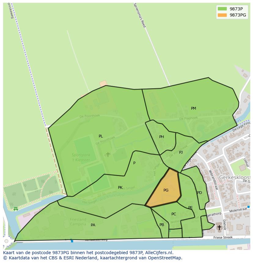 Afbeelding van het postcodegebied 9873 PG op de kaart.