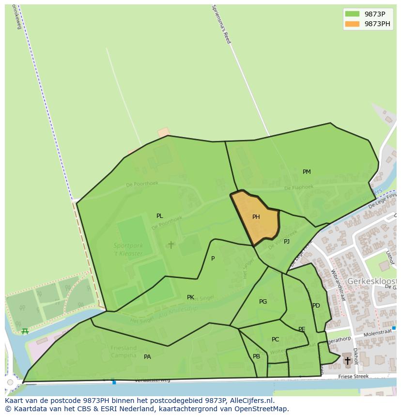 Afbeelding van het postcodegebied 9873 PH op de kaart.