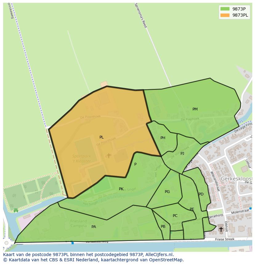 Afbeelding van het postcodegebied 9873 PL op de kaart.