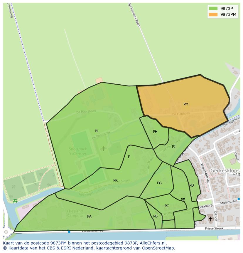 Afbeelding van het postcodegebied 9873 PM op de kaart.