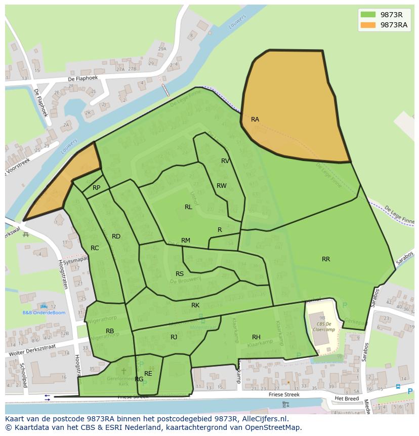 Afbeelding van het postcodegebied 9873 RA op de kaart.