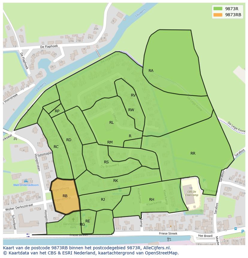 Afbeelding van het postcodegebied 9873 RB op de kaart.