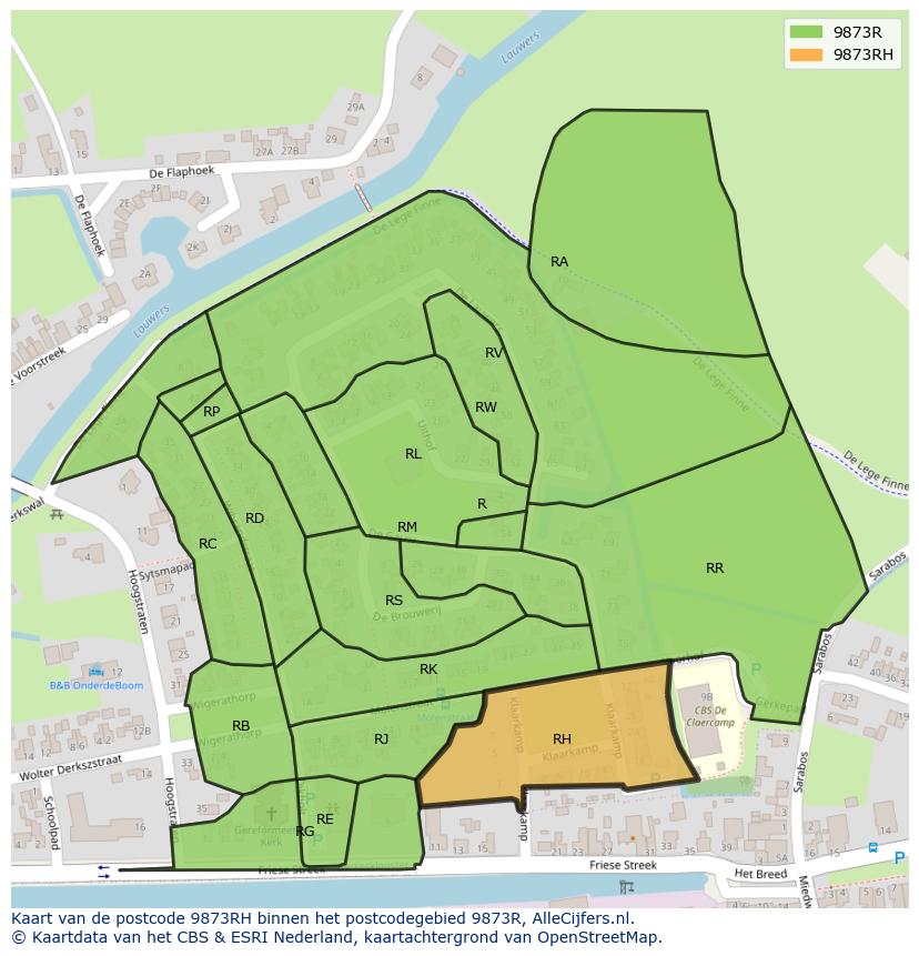 Afbeelding van het postcodegebied 9873 RH op de kaart.
