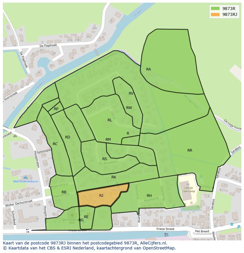 Afbeelding van het postcodegebied 9873 RJ op de kaart.