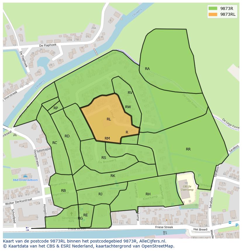 Afbeelding van het postcodegebied 9873 RL op de kaart.