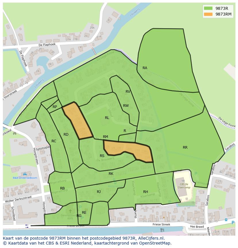 Afbeelding van het postcodegebied 9873 RM op de kaart.