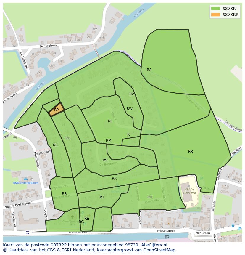 Afbeelding van het postcodegebied 9873 RP op de kaart.