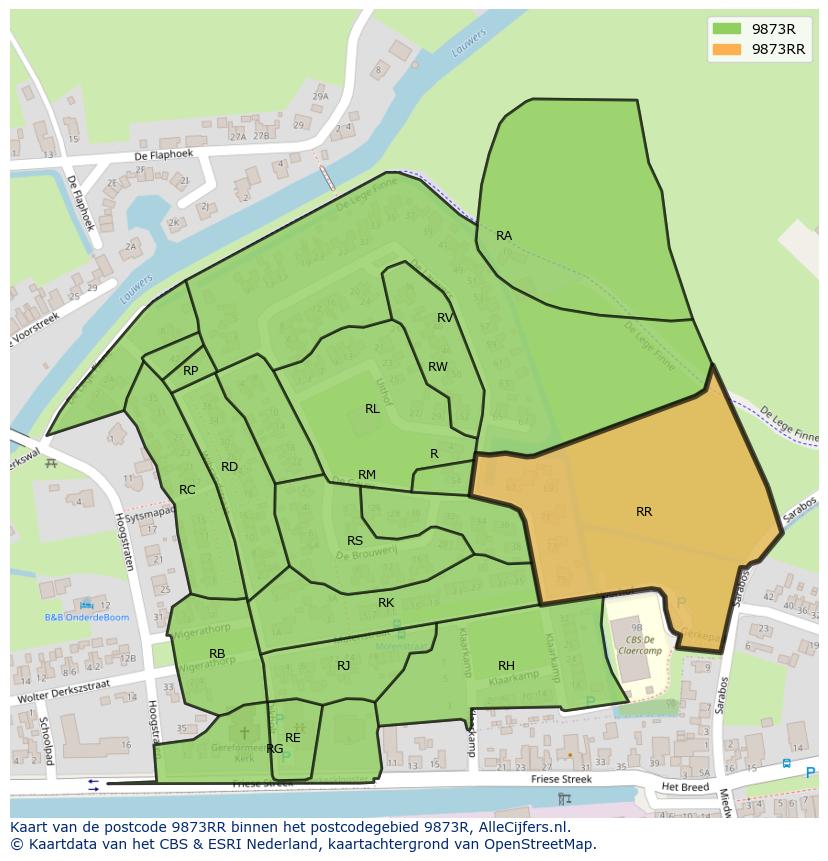 Afbeelding van het postcodegebied 9873 RR op de kaart.