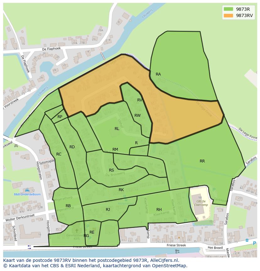 Afbeelding van het postcodegebied 9873 RV op de kaart.
