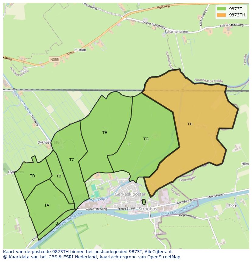 Afbeelding van het postcodegebied 9873 TH op de kaart.