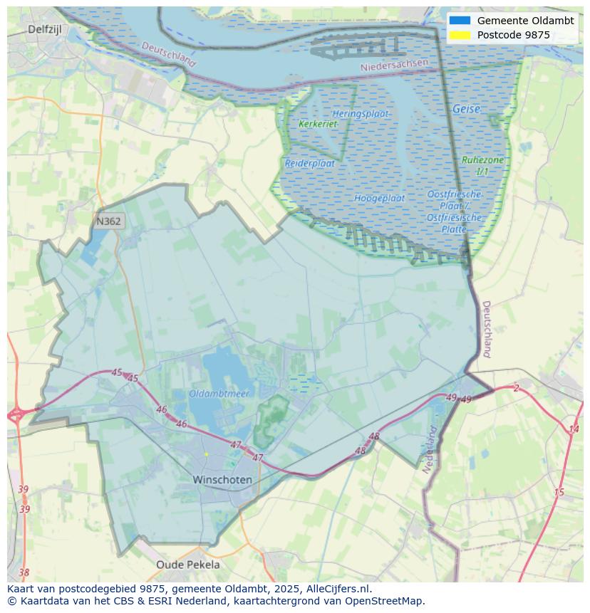Afbeelding van het postcodegebied 9875 op de kaart.