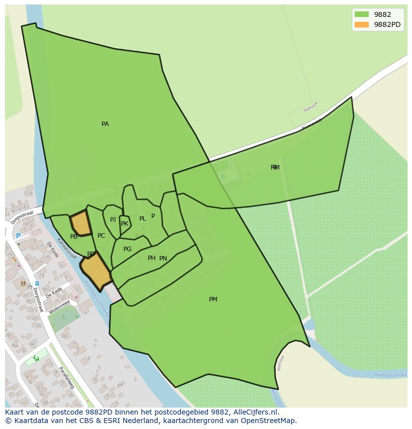 Afbeelding van het postcodegebied 9882 PD op de kaart.