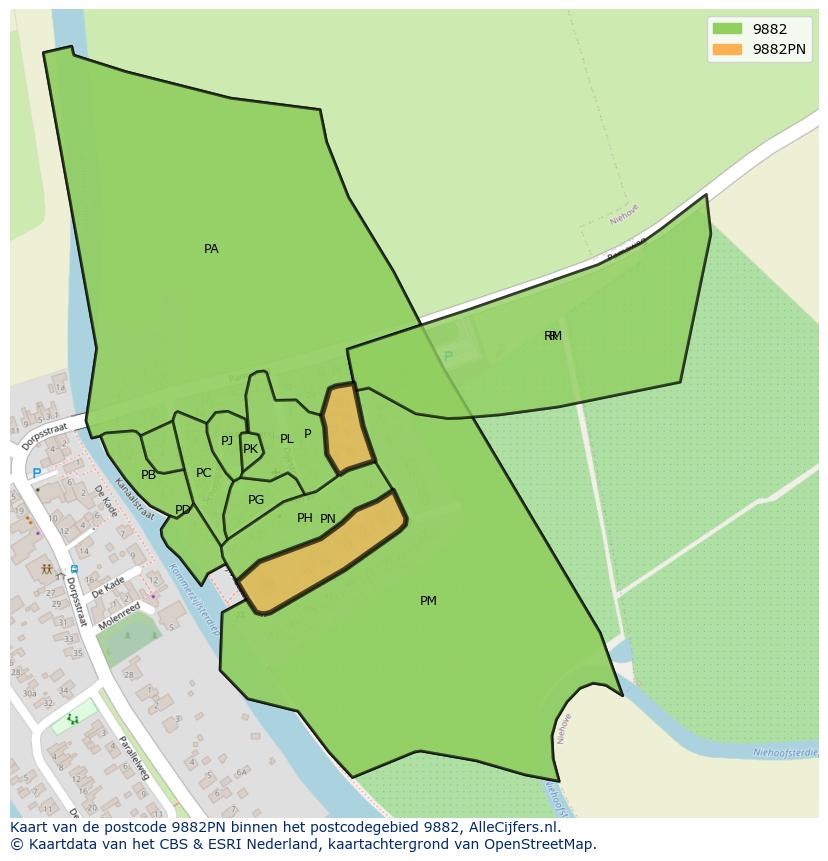 Afbeelding van het postcodegebied 9882 PN op de kaart.