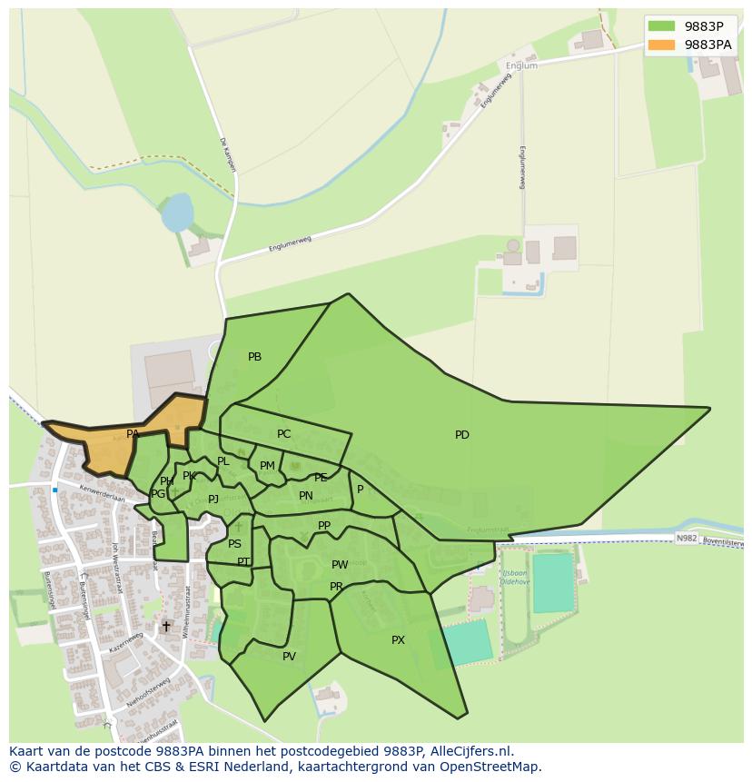 Afbeelding van het postcodegebied 9883 PA op de kaart.